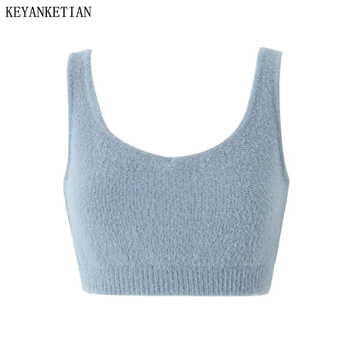 KEYANKETIAN Autumn New Women's Short Knit Vest Touch Soft Mohair Basic Stretch Crop Vest Tops Camis Tank Thin Corset