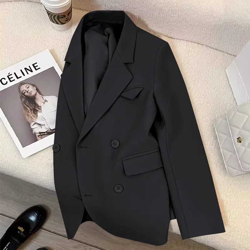 Blazer formal monocromático para mulheres, casaco de manga comprida, jaqueta dupla para senhoras do escritório, roupa de trabalho feminina, casaco para inverno