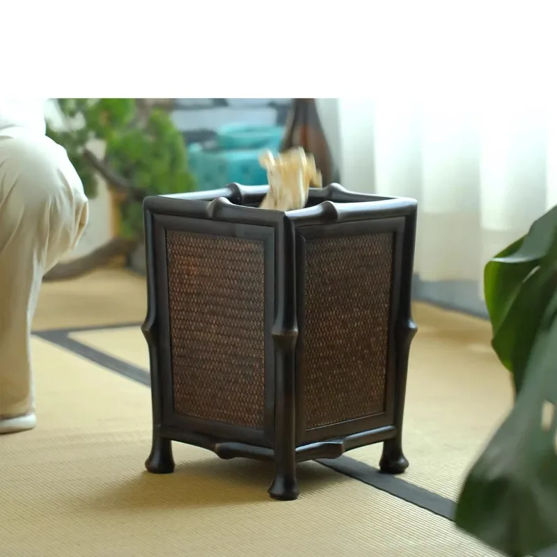 Medieval trash can household living room light luxury high-end high-value large retro new Chinese paper basket