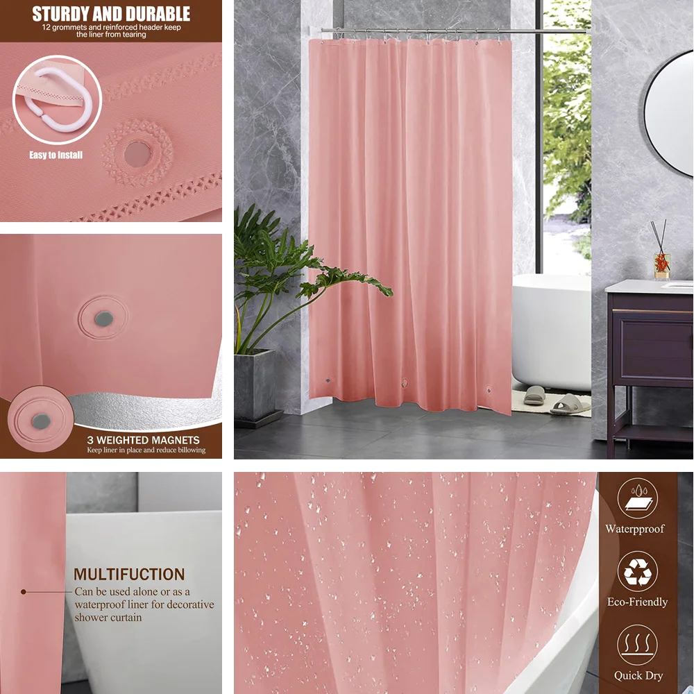 PEVA Shower Curtain Waterproof Plastic Clear Bath Curtains Transparent/Colorful Bathroom Curtains Mildew Home Luxury with Hooks