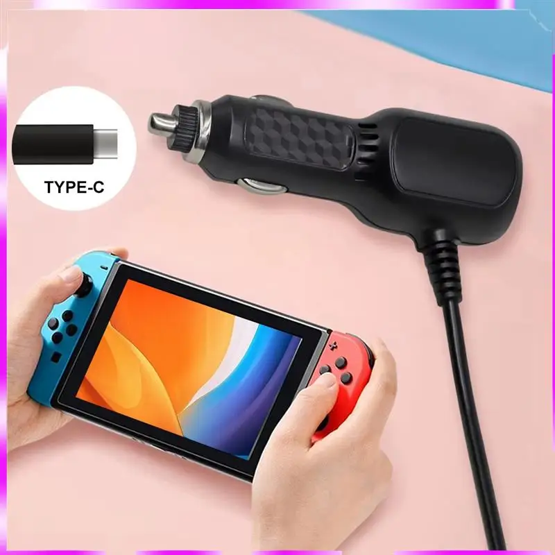 N98R شاحن سيارة عالي السرعة سريع الشحن لـ Switch Lite للتبديل 2 USB نوع C كابل محول الطاقة