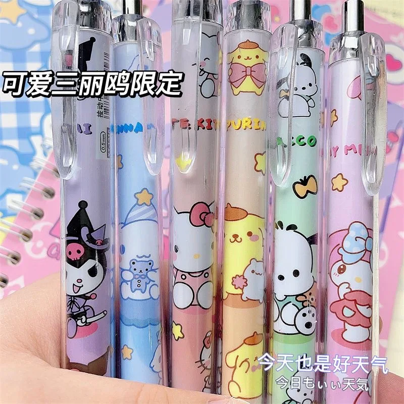 6Pcs/Set Sanrio Kawaii Hello Kitty My Melody Neutral Pen Kuromi Cinnamoroll Cute High Quality Student Accessories Supplies Pen