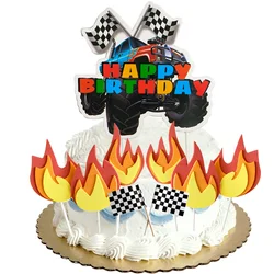 Monster Truck Happy Birthday Cake Topper Racing Car Black And White Checkered Flag Cake Decor Monster Truck Party Supplies