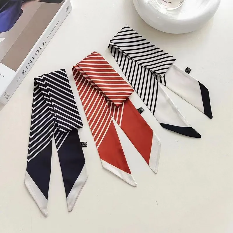 وشاح حريري صغير، شريط بسيط، أزياء نسائية، متعدد الاستخدامات، وشاح احترافي، شريط مزخرف