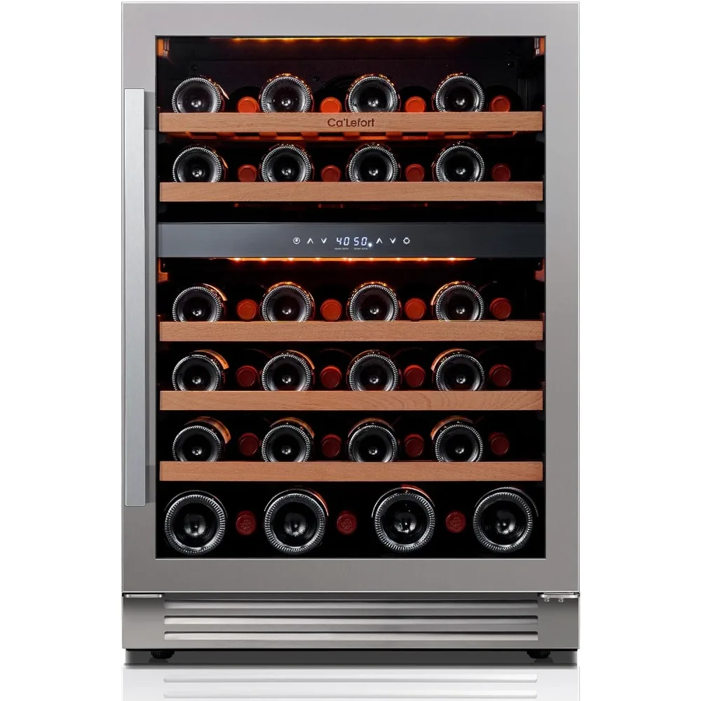 Refrigerador de vino de 24 pulgadas, refrigerador de vino de 46 botellas, puerta de vidrio de 40-65 °F