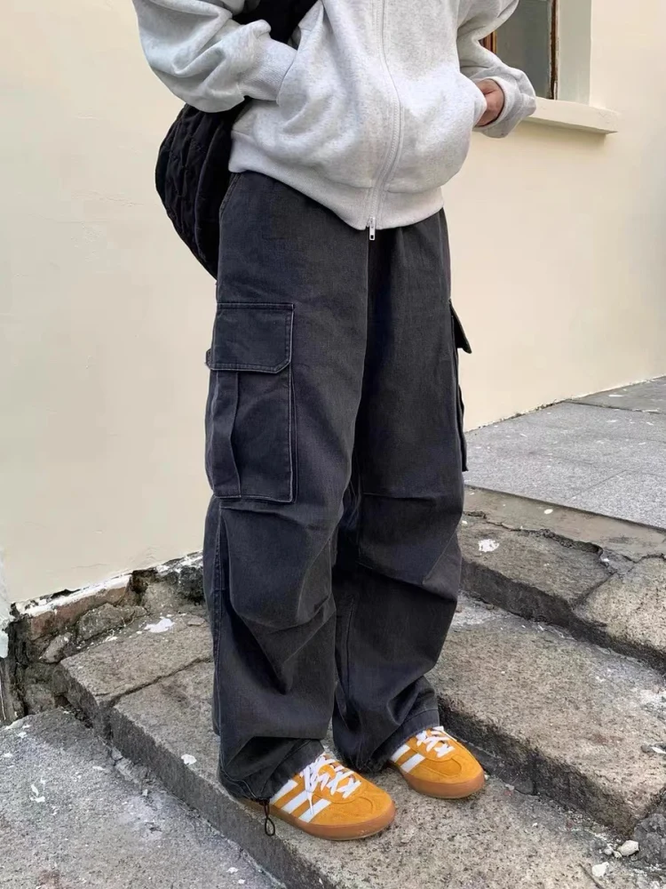 

Retro Japanese Sle Waed out Paratrooper Work Pants Men's Casual Loose Multi-ket Long Trousers for Youth All Seasons