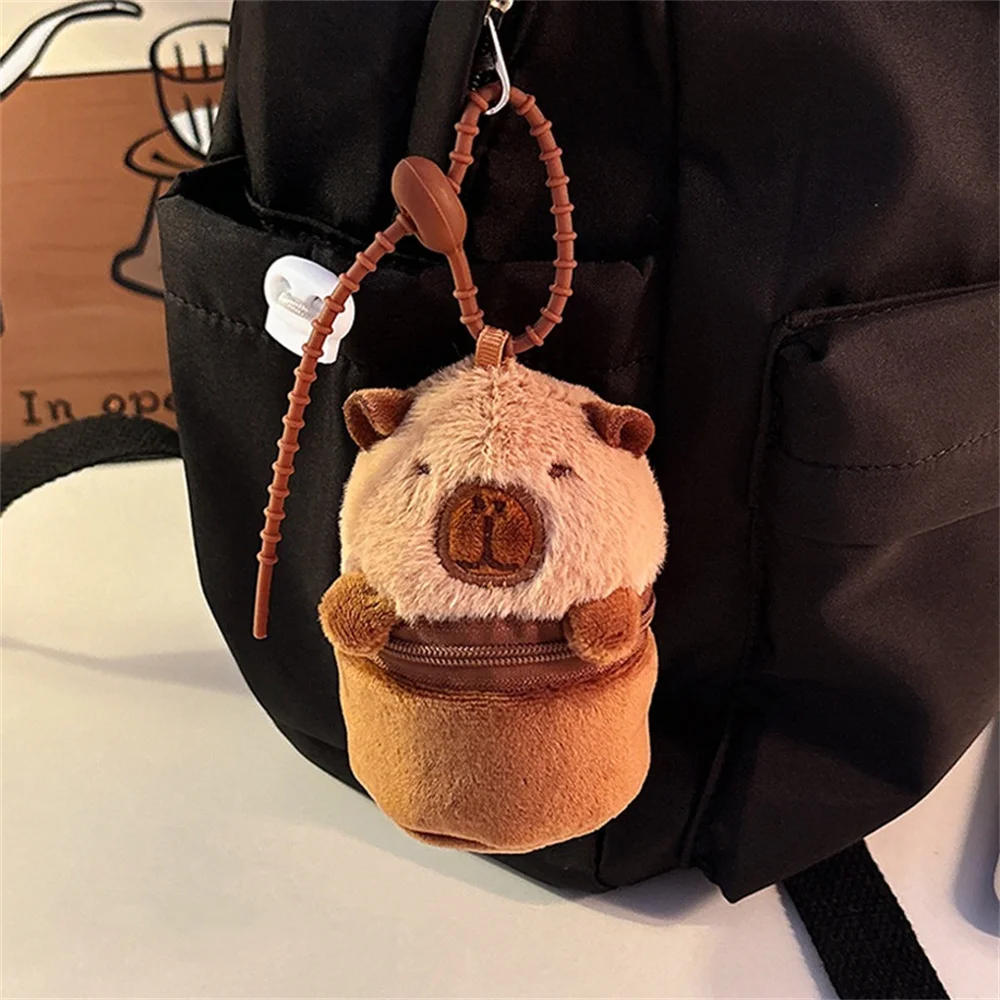 Mini bonito capivara bolsa de moedas de pelúcia saco com zíper dos desenhos animados pequena carteira caso fone de ouvido fofo panda sacos de armazenamento mochila pingente