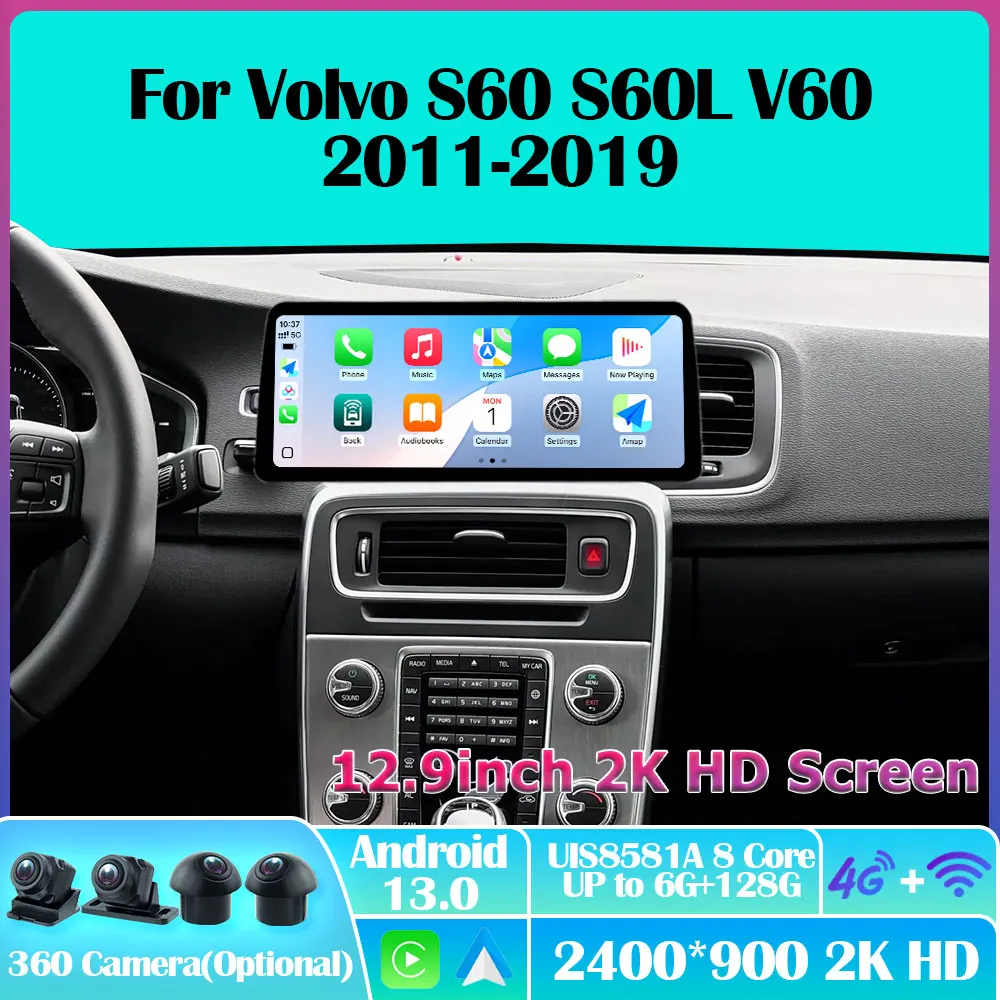 

Автомагнитола Android 13 для Volvo S60 S60L V60 2011-2019 с Carplay, Auto, мультимедиа, стерео, камерой 360, навигацией GPS, интеллектуальная, 5G, без 2DIN
