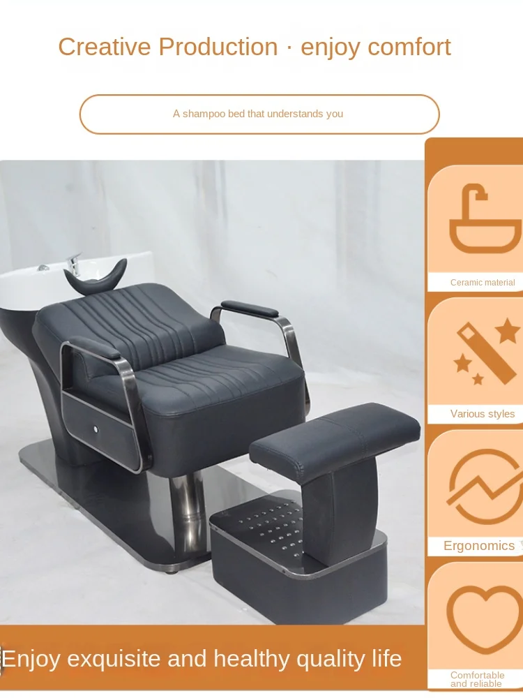 Customized: New hair salon special shampoo bed, barber shop, semi-recumbent stainless steel, ceramic deep basin hairdresser