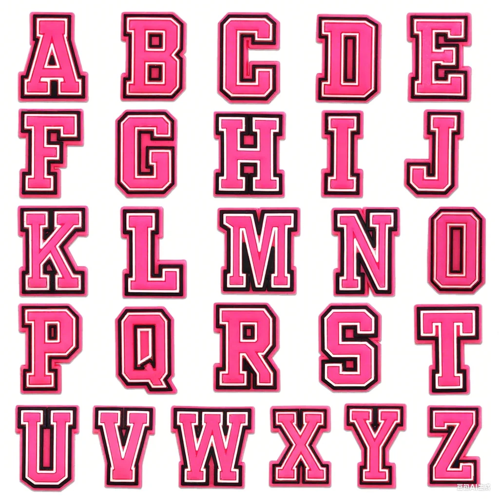 DIY Pink Alphabet Letter Number Sets Shoe Charms Accessories for Clogs Decoration Slide Sandals Garden Shoe Buckle Pins Gifts