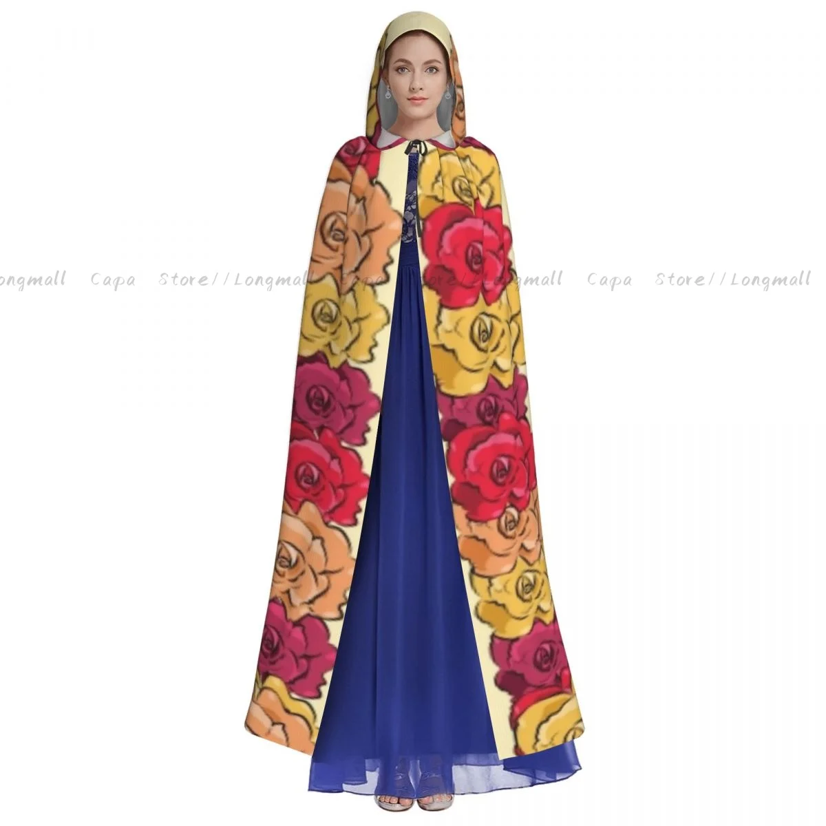 The Virgin Of Guadalupe And Roses Cloak Hooded Cosplay Costume Halloween Adult Long Party Cape