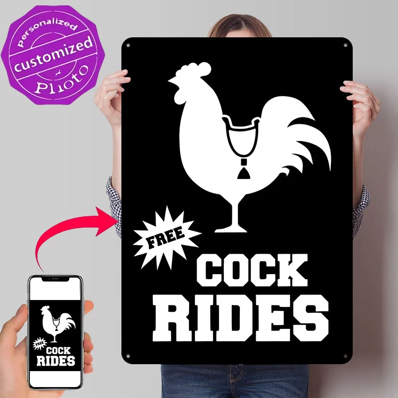 Cock Rides - Funny Rooster Design Metal Poster Perfect Gift for Fans Lovers Personalized Wall Art Metal Sign for Wand Deko Decor