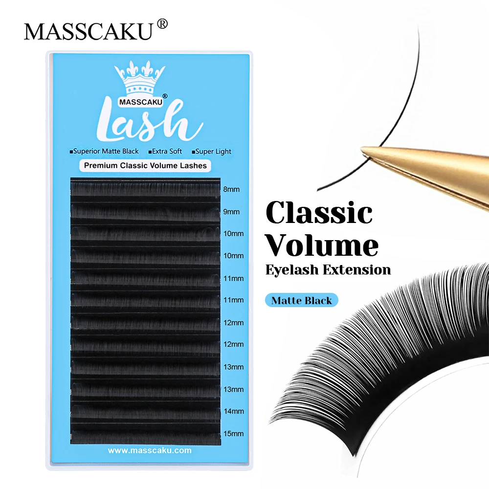 

New Design MASSCAKU C D Curl Waterproof Classic Regular Eyelash Wispy Matte Deep Black Russian Volume Eyelashes Easy to Operate