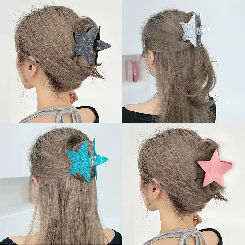 Irregular Shiny Star Hairpin Spring Clip Sweet Cool Super Flash Pentagram Hair Clips for Women Girls Hair Accessories