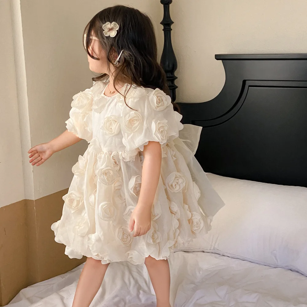 Kids Flower Girl Dresses for Wedding Beige White Bridesmaid Birthday Party Evening Elegant Luxury Gown Children Photoshoot Dress