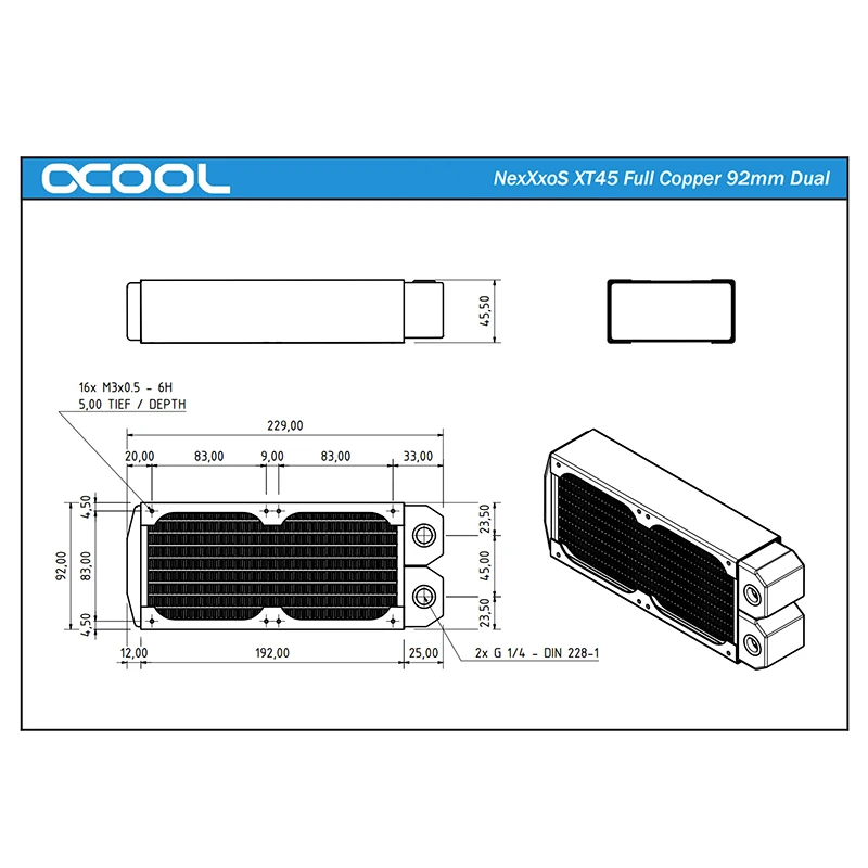 Alphacool NexXxoS XT45 Full Copper Dual Radiator 92mm 229x92x45MM Computer Liquid Loop Water Cooling System Build