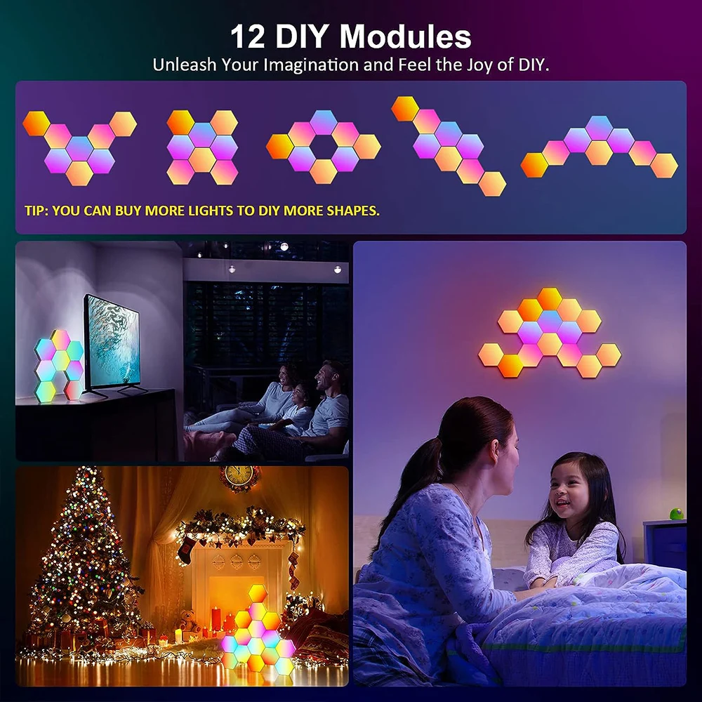 RGB Bluetooth LED Hexagon Light Indoor Wall Light APP Remote Control Night Light for Computer Game and Bedroom Children Room