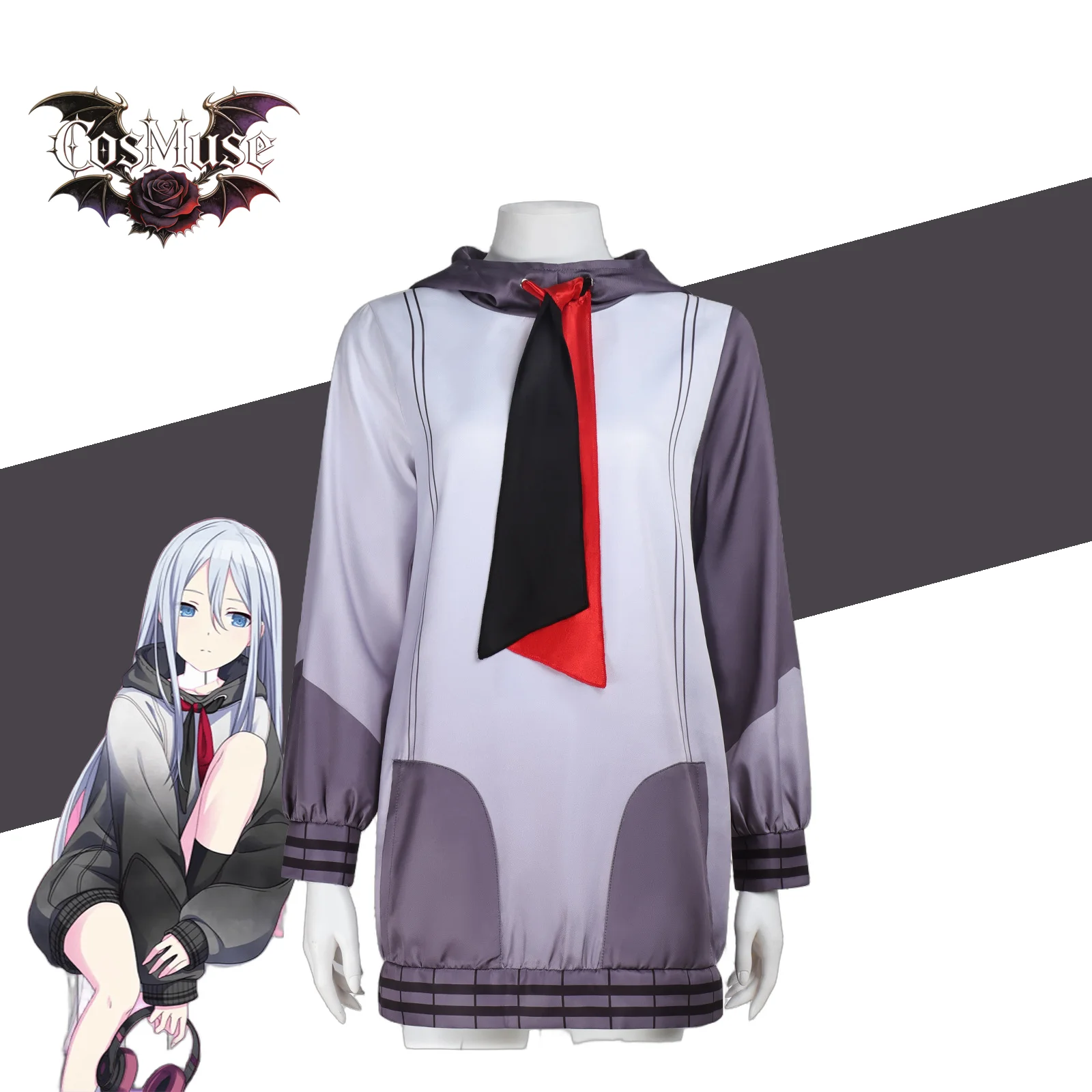 yoisaki-kanade-cosplay-light-gray-hood-without-black-red-tie-costume-halloween-woman-fashion-uniform-set
