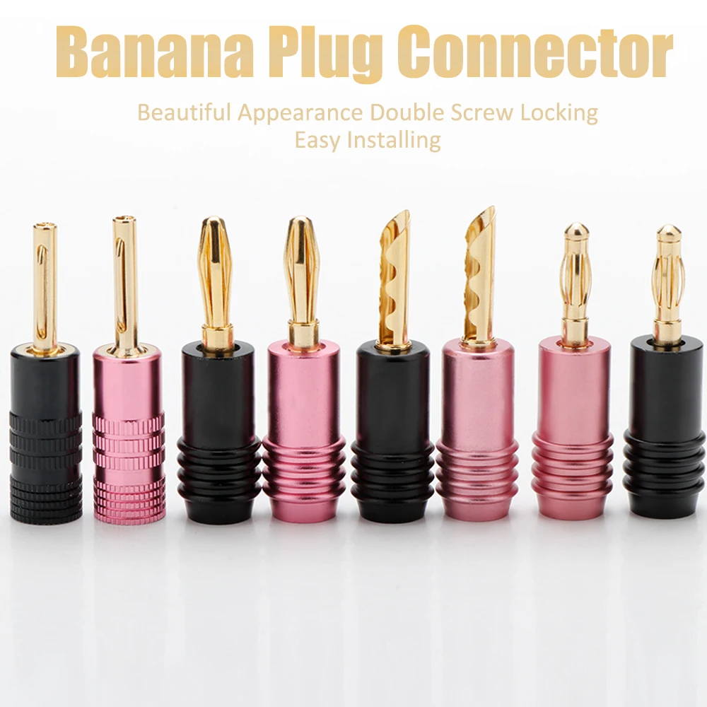 Cavo per altoparlante audio HiFi Connettore a banana Spina a banana rosa/nera placcata oro per amplificatore fai da te Cavo per altoparlante audio 4 pezzi