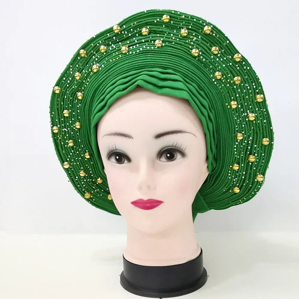 W nowym stylu afryki Aso Oke Headtie Auto Asoebi Gele nakrycia głowy z żelaza kamienne koraliki najlepsza jakość Turban Headwraps 1 sztuk/paczka