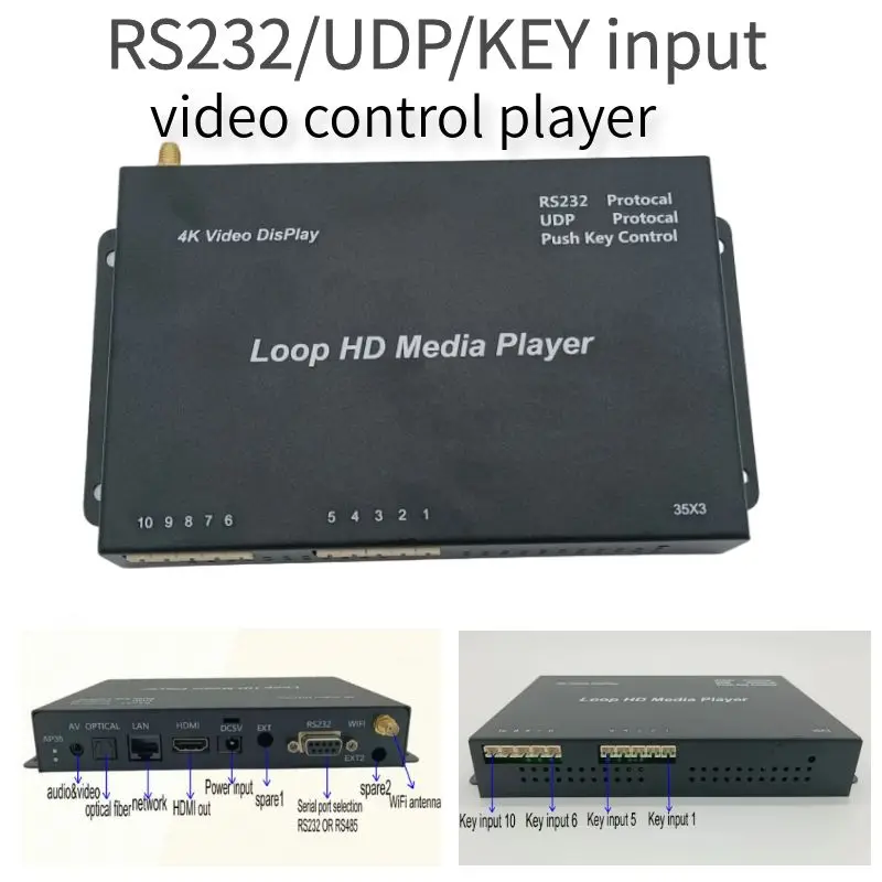 wifi network media player box UDP Android digital device RS232 Protocol Control 4K 2G+16G with key input interface