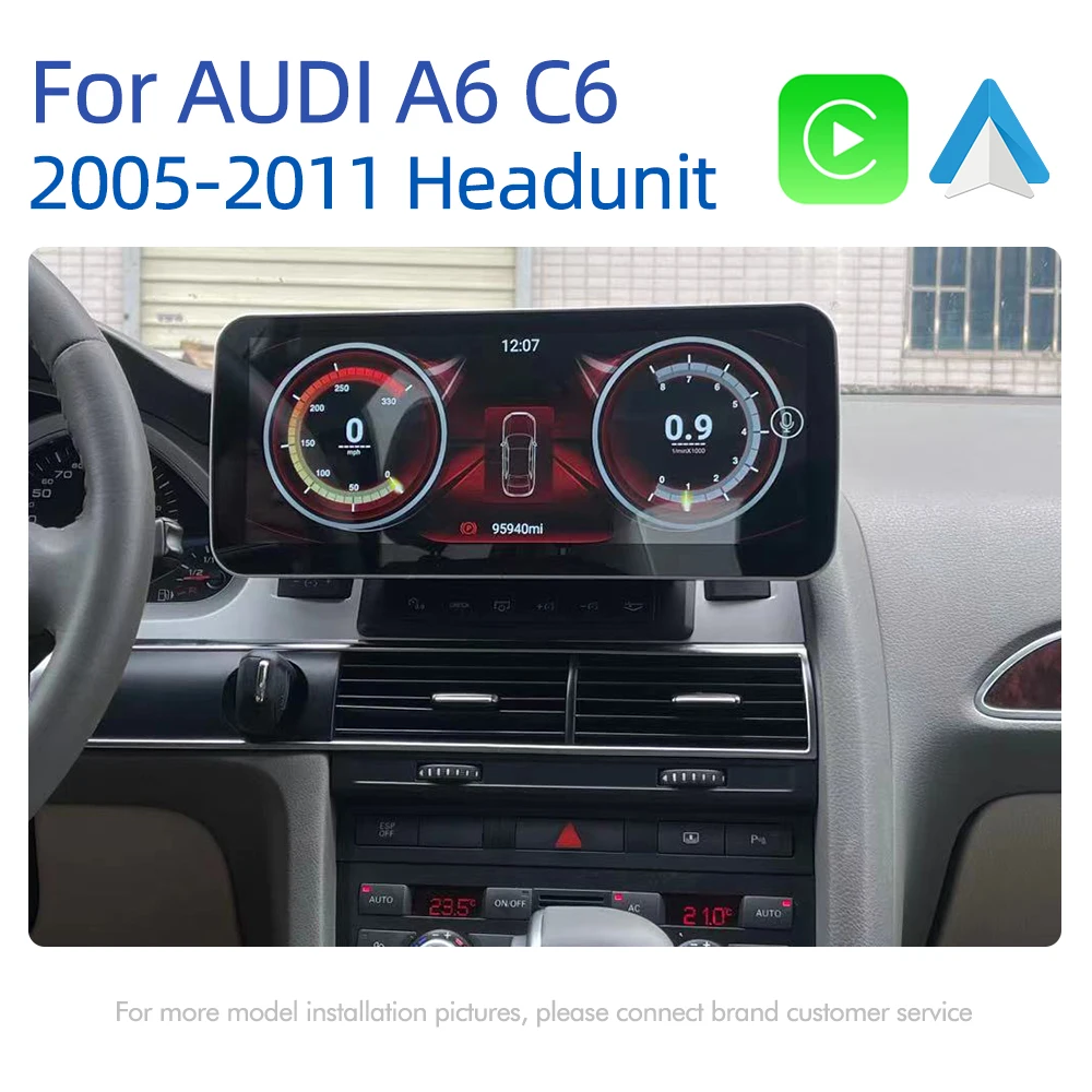 Nunoo Android 14 System Car Screen Player，Audi A6 C6 4F 2005-2011 GPS Navi Multimedia Stereo 8+128GB RAM WIFI Google CarPlay