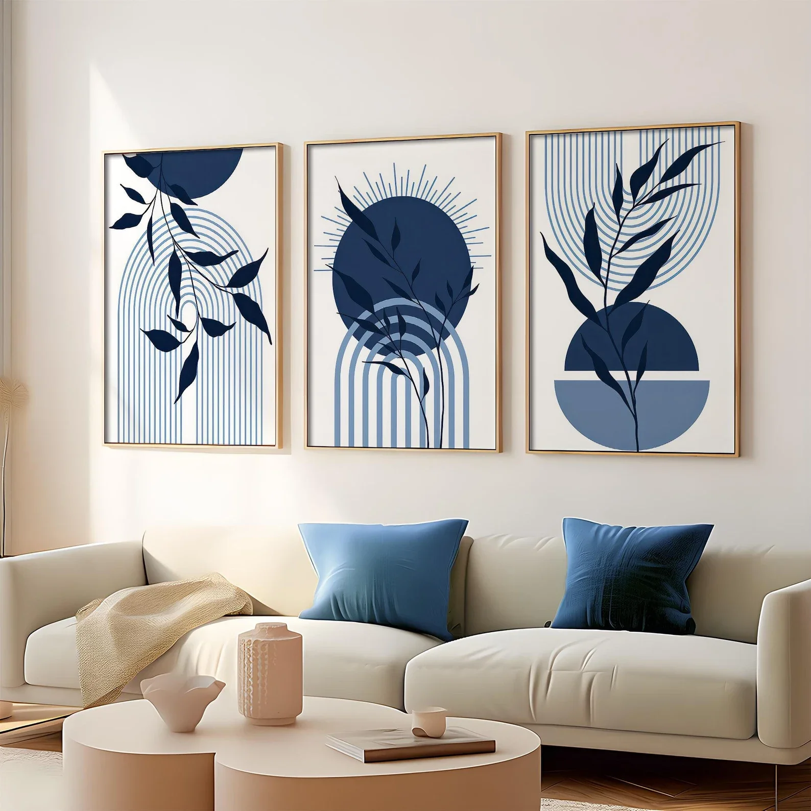 3PCS Navy Blue Botanical Poster Boho Blue Wall Decor  Mid Century Print  Abstract Line Wall Art  Canvas Paintings for Room Decor
