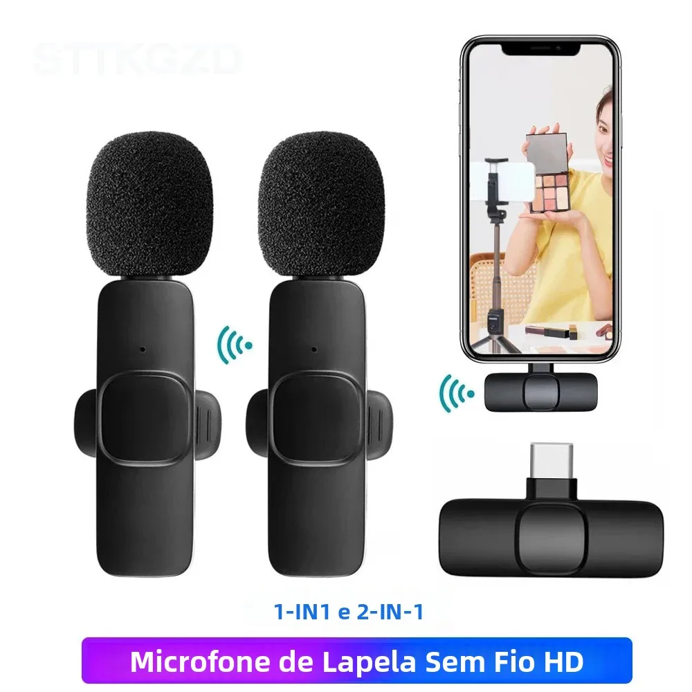 Microfone lavalier sem fio bluetooth, portátil, gravação de áudio e vídeo, mini microfone para transmissão ao vivo, jogos, telefone tipo c