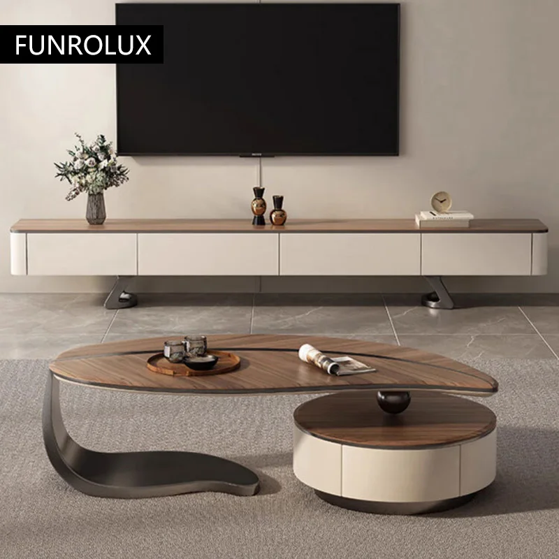 Luxury Coffee Table High-end Living Room Villa Shaped Coffee Table Leaf-shaped Coffee Table TV Cabinet Combination