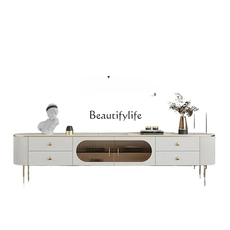 luxury rock slab solid wood TV cabinet coffee table combination living room advanced  retro floor cabinet modern simplicity