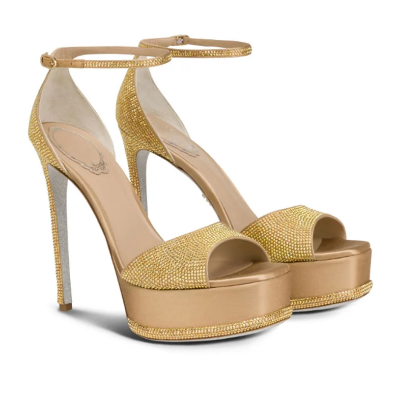 

Европейские и американские босоножки на высоком каблуке на платформе с свадебным ремешком, женские туфли на тонком каблуке со стразами, Zapatos mujer