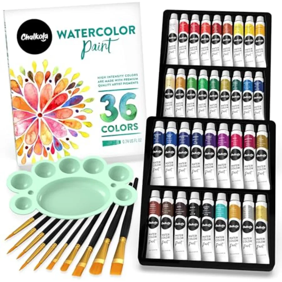 

for Adults and Professional Artists - 36 Tubes 12ml, 0.4oz,10 Painting Brushes and 1 Palette Vibrant Water Color Art Painting S