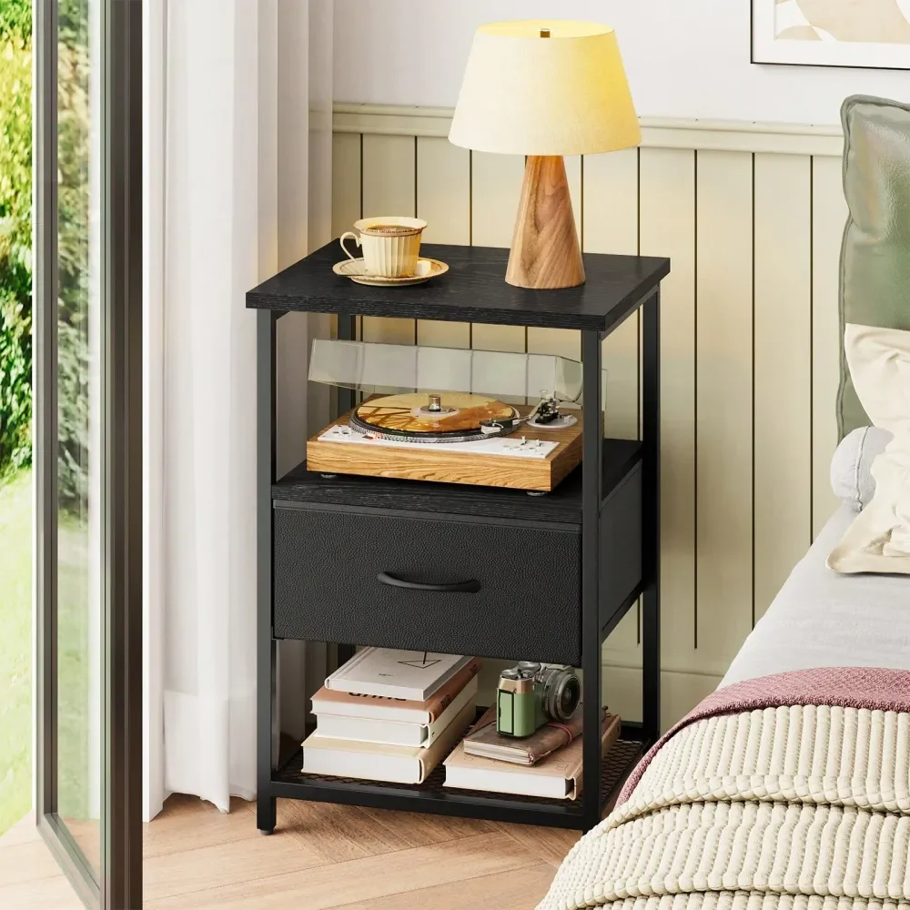 

1 Drawer Night Stand, Beside Table With Fabric Drawers, End Table With PU Finish, Bedside Table, Bedroom Furniture