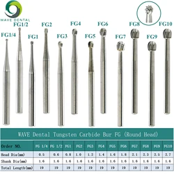 PRIMA WAVE-Burs De Carboneto De Tungstênio Dentário, Brocas De Odontologia, Cabeça Redonda, FG para Alta Velocidade Dental Bur, 1.6mm, 5Pcs por Pacote