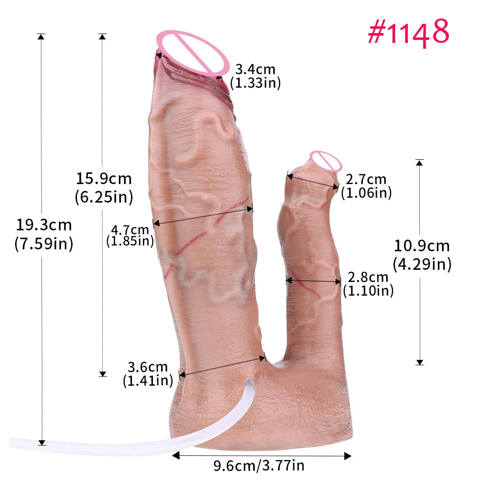 Pene de silicona FAAK con ventosa, consolador realista de doble eyaculación, masaje de próstata, Juguetes sexuales para mujeres y hombres, tapón Anal