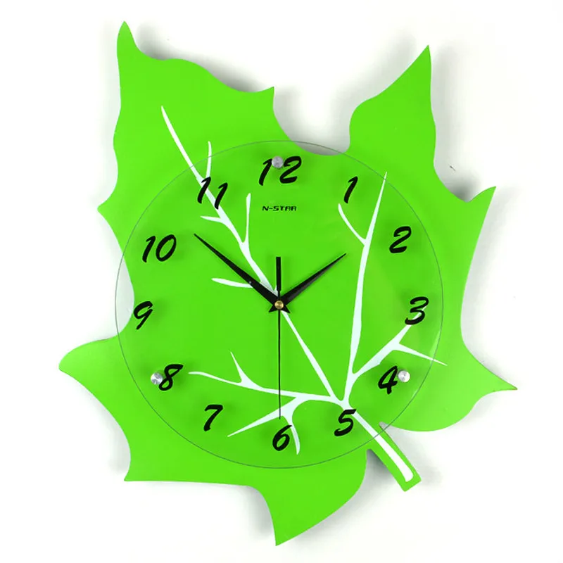 Creative Maple Leaf Electronic Digital Wall Clock, Rural Adornment, Baby Bedroom, Mute Quartz Clocks, 41x44cm