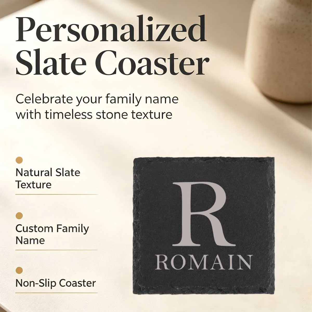 6 PCS Slate Coasters Black Square 4 Inch, Blank Laser Engraving, Home Office Kitchen Gift Wedding Bar Party Square Coasters