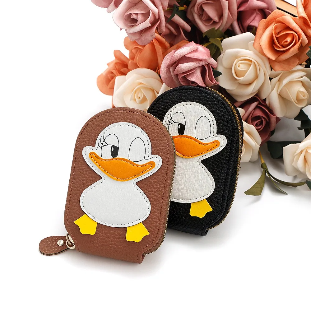 Bolso de tarjeta de pato bonito a la moda, tarjetero de PU de gran capacidad, monedero pequeño de alta calidad para mujer