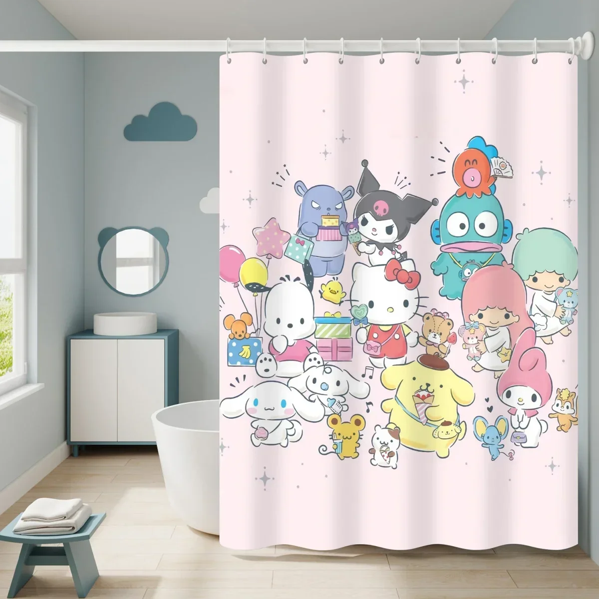 

Sanrios Kuromi Mymelody Cinnamoroll Kawaii Anime Cartoon Bathroom Curtain Shower Curtain Decor Waterproof Anti-mildew Hooks Gift