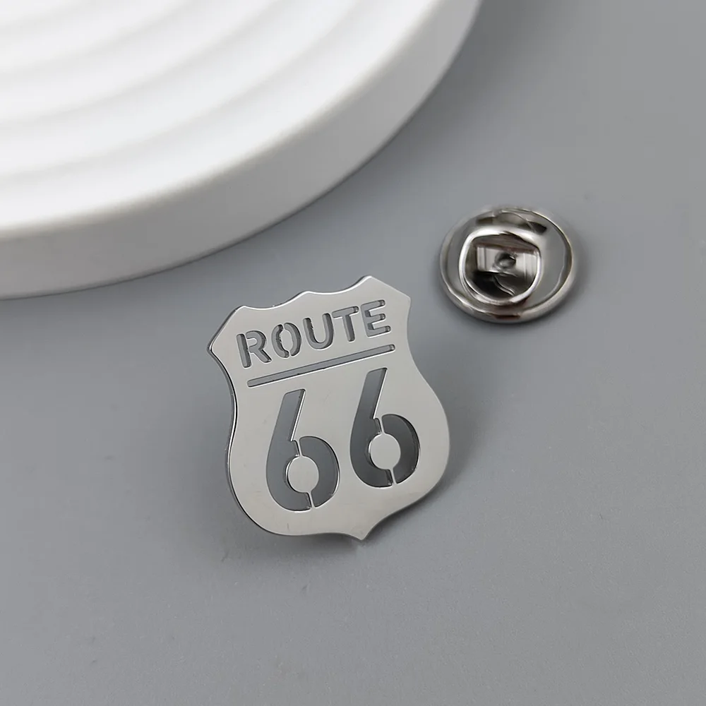 Route 66 Gold Plated Badge, Black Men's Collar Brooch, Lapel Pin Black, Father Husband Gift, Suit Accessories Set