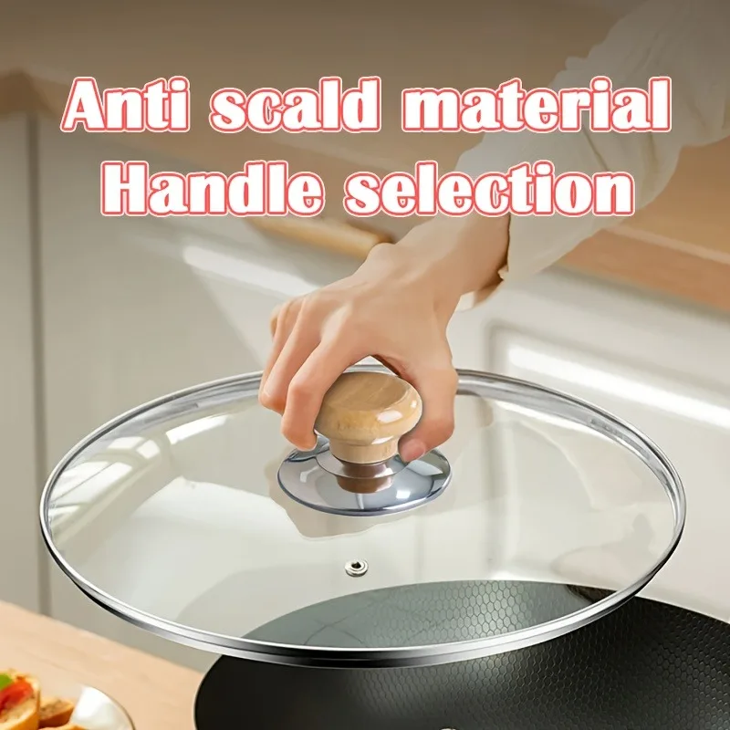 Anti‑Scald Pot Lid Replacement Knobs, Wooden Heat‑Resistant Handle Featuring Stainless Steel Base for Pots Pans