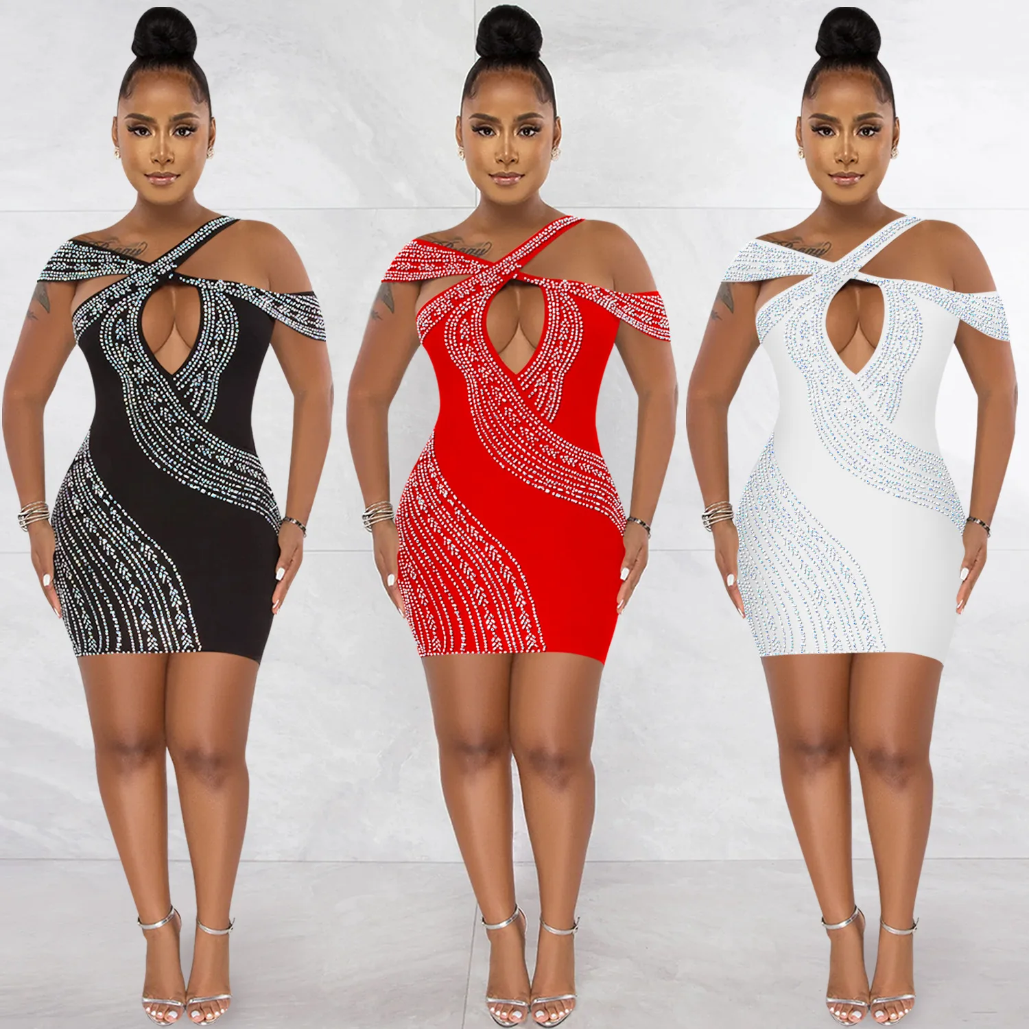 

Fashion and sexy nightclub hot diamond hollow dress dresses temperament elegant and high-end new women's clothing