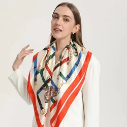 90*90cm classic Silk Scarf Women Foulard Office lady Large Fashion Print Beach Hijab shawl warp bandanna muffler pareo fashion