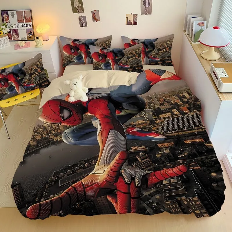 Marvel Avengers Spider-Man pure cotton bed four-piece bedding set student dormitory bed single three-piece set for children