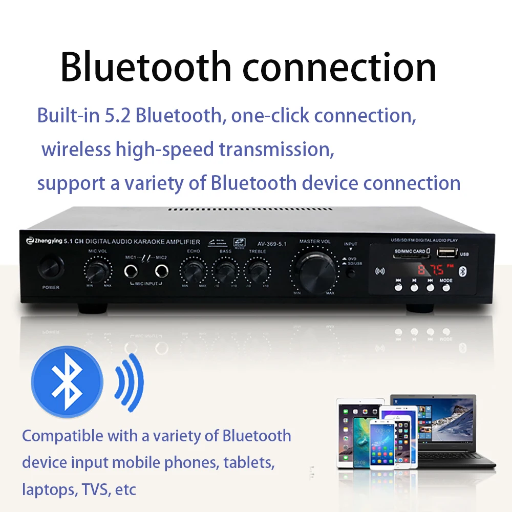 Bluetooth 5.1 Sound Speaker AMP,Stereo Audio Amplifier Receiver, 6 Channel Home Theater Audio Stereo System Components