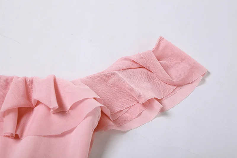 Cute Pink 2025 Summer New Women's Clothing Sexy One-word Collar Fungus Edge T-shirt Slim-fit Hip Skirt Set