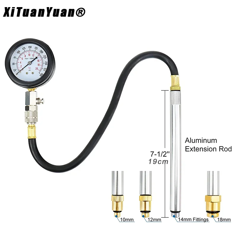 Gasoline Engine Compression Tester Kit, Professional Cylinder Pressure Gauge for Petrol Gas Motor Auto Tool Set (0-300PSI)