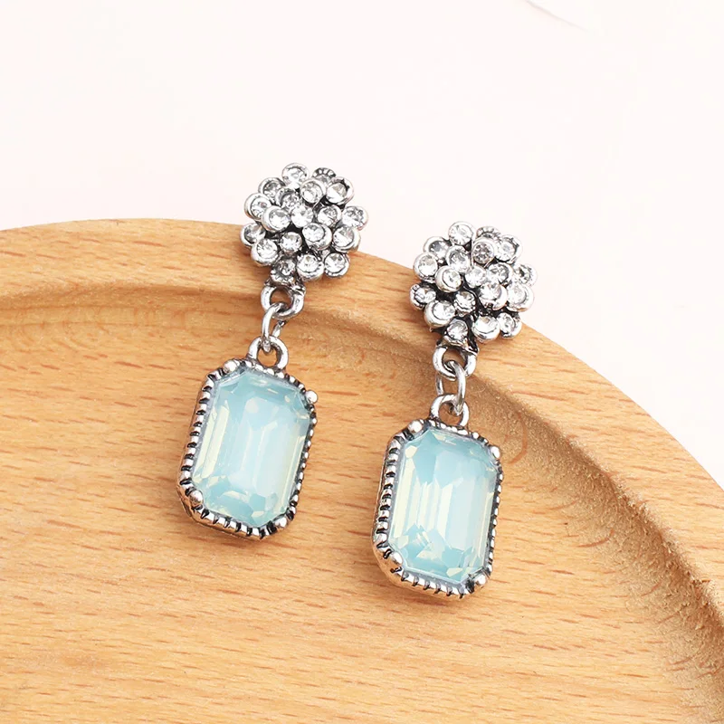 LUBOV Multiple Crystal Stone Drop Earrings Square Candy Color Dangle Earrings for Women Christmas Party Gift Jewelry