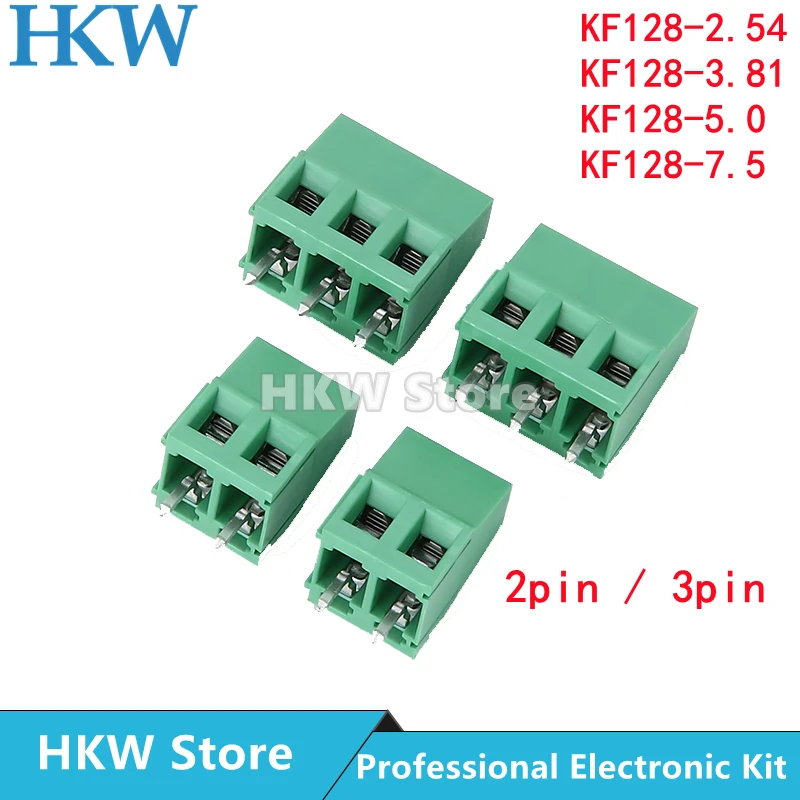 스페이서 터미널 블록 스플라이스 나사 타입 PCB 나사 터미널 스플라이스, KF128 MG128 2 핀 3 핀, 2.54mm, 3.81mm, 5.0mm, 7.5mm, 10 개