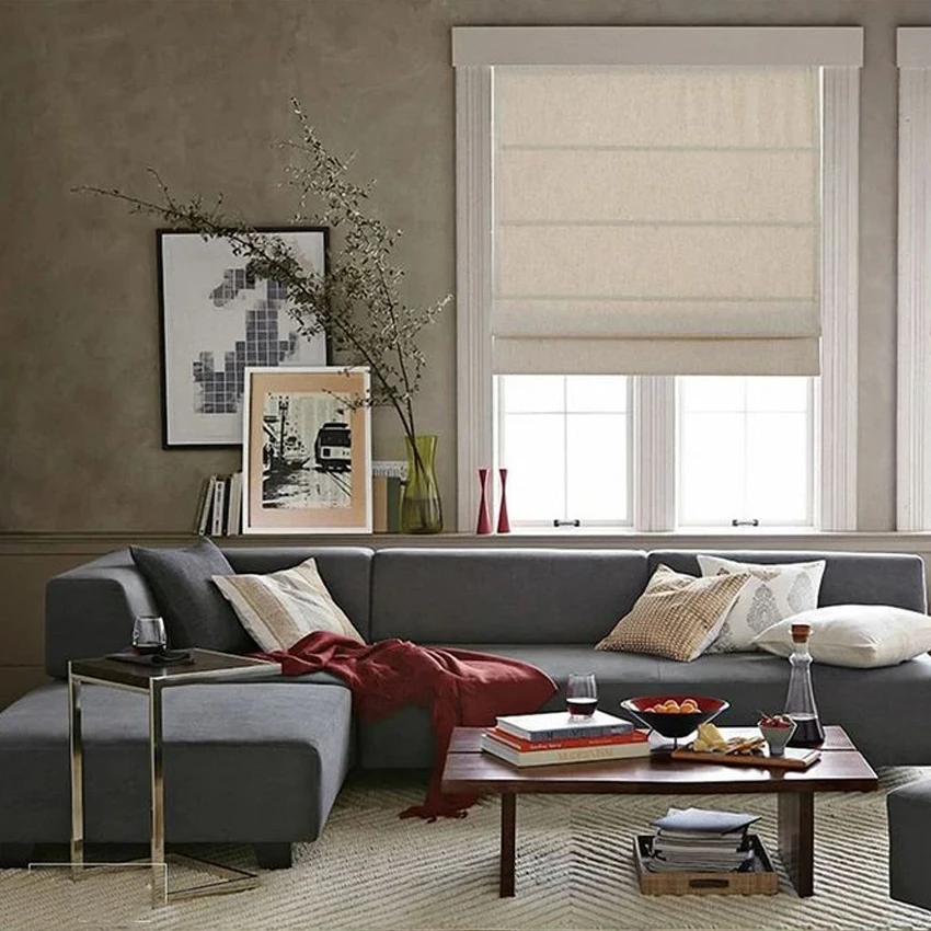 Cotton Linen Custom Roman Shades,Flat Fold Modern Designer Fabric Shades,Motorized Window Blinds,Made To Order